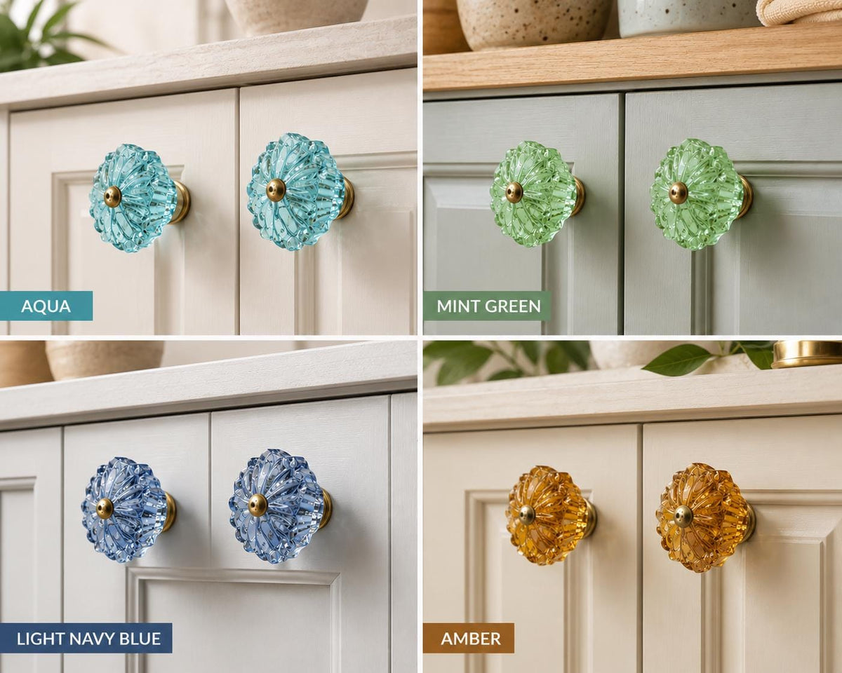 Clear Glass Crystal Knobs, Vintage Brass Drawer Pulls, Cabinet Hardware