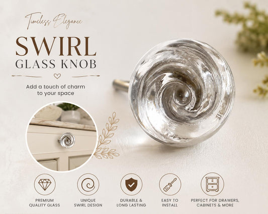 Swirl Glass Cabinet Knobs – Handmade Clear Drawer Pulls