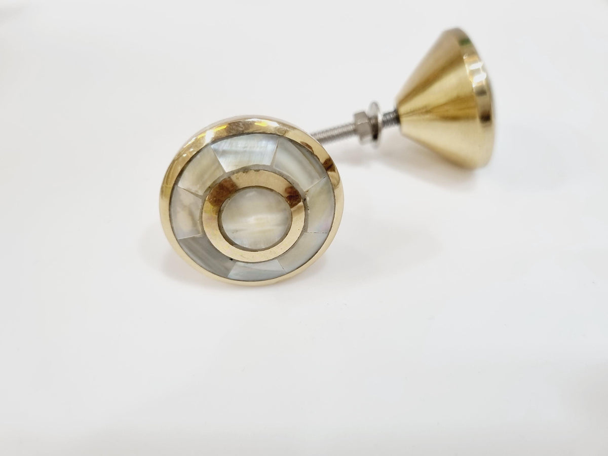 Handcrafted Mother of Pearl Brass Cabinet Knob | Solid Brass Drawer Pull