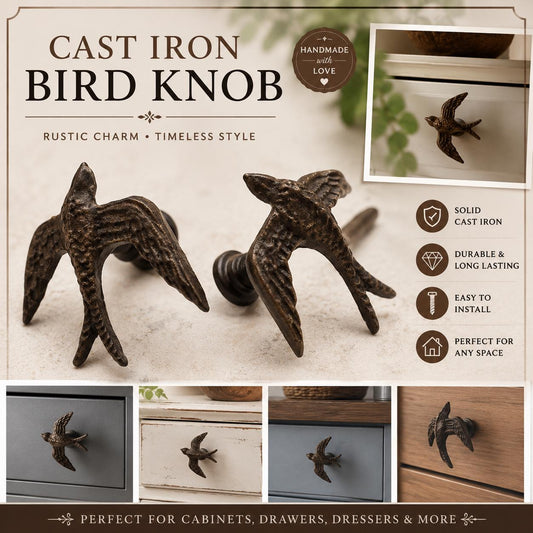 Cast Iron Swallow Bird Knob | Rustic Farmhouse Cabinet Drawer Pull
