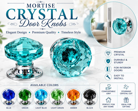 3-Inch Vintage Faceted Glass Mortice Door Knob | Multiple Colors & Finishes | Elegant Crystal Cut Handle
