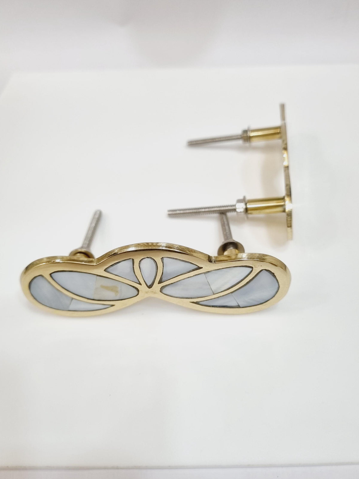 Handmade Gold & Mother of Pearl Cabinet Handle: Luxurious Drawer Pull
