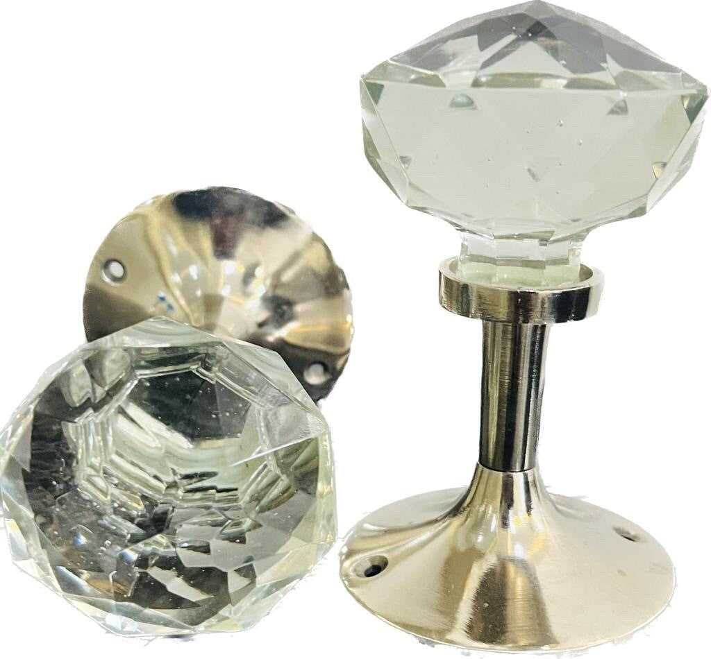 Pair of clear diamond facet cut glass hold backs