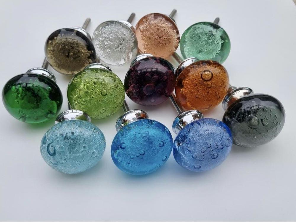 Glass Bubble Knobs with Silver Fittings (1.5 inch)