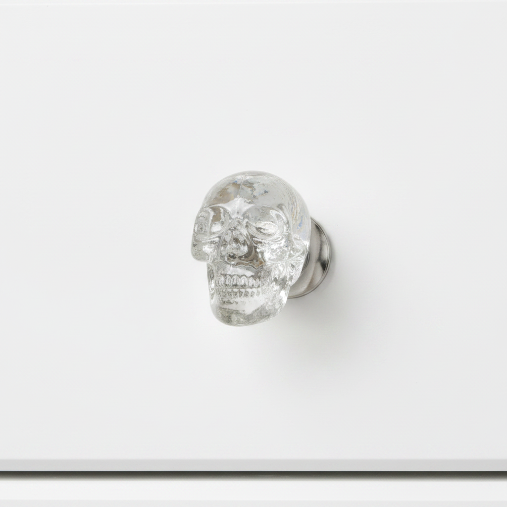 Skull Glass Knob - Silver Base