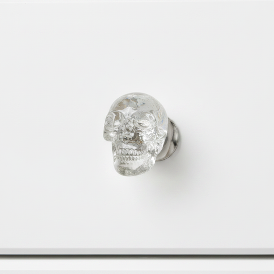 Skull Glass Knob - Silver Base